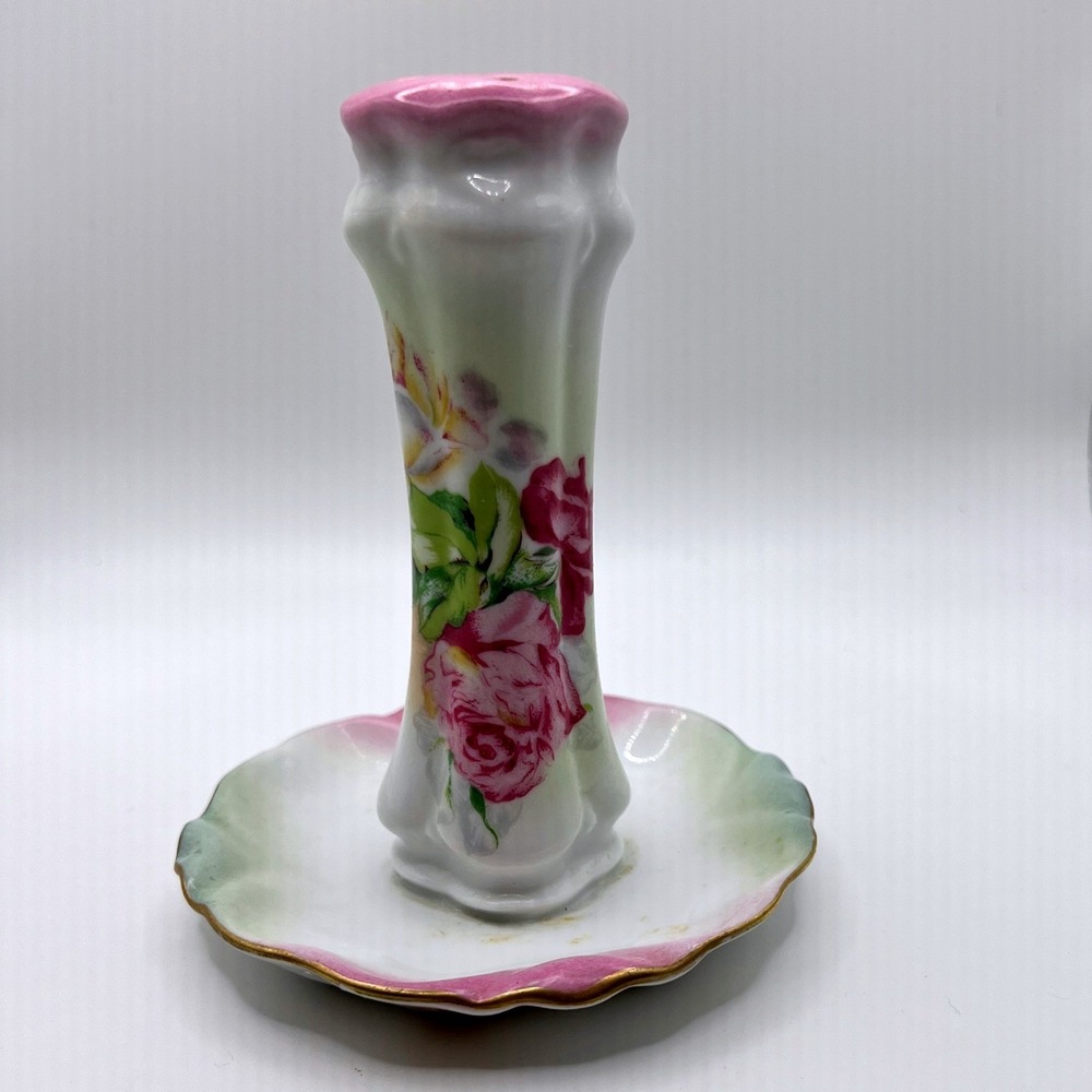 RS Prussia Hatpin Holder Antique Pink White Rose Floral Scalloped Excellent